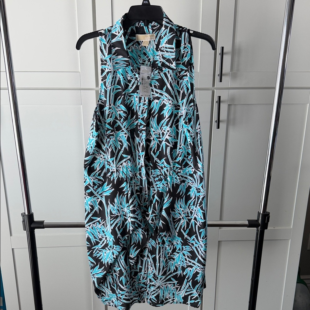 Michael Kors Black and Blue Patterned Dress